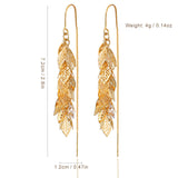ZioNNyxviana 14K Gold Plated Leaf Threader Crystal Earrings for Women, Long Tassel Elegant Dangle Drop Earrings for Weddings, Galas, and Formal Events, Hypoallergenic Lightweight Jewelry Idea Gift(Gold)