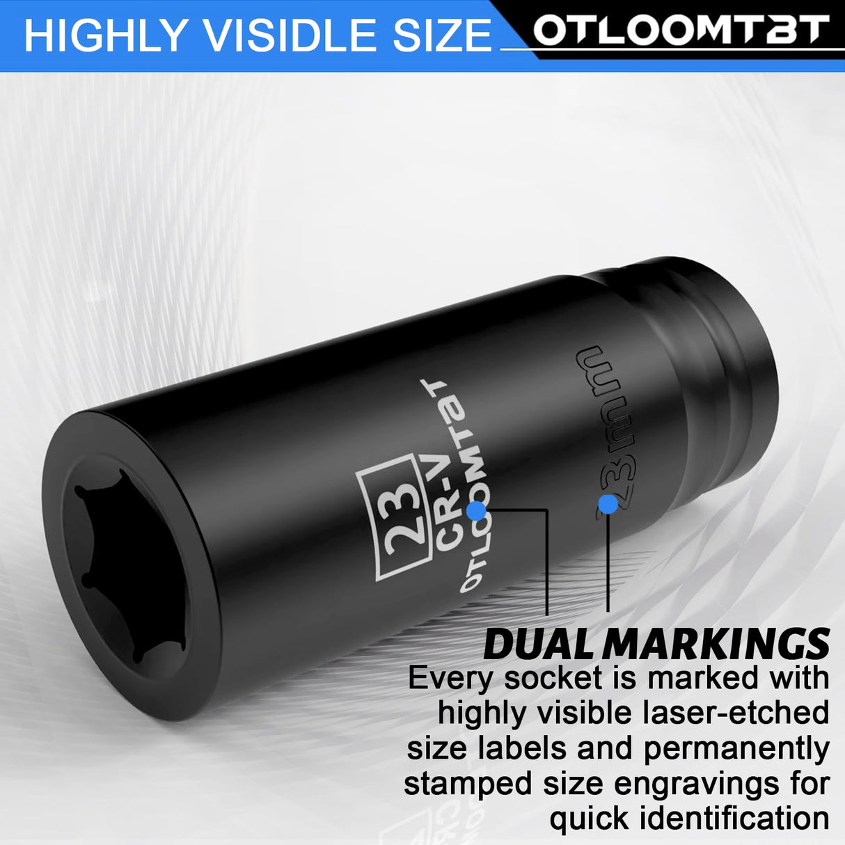 OTLOOMTBT 32PCS 1/2" Drive Impact Socket Set - Heavy Duty Industrial-Grade Deep Sockets, Metric/SAE Full Set with Extension Bar, Cr-V Steel Corrosion-Resistant Coating & Premium Storage Case
