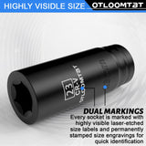 OTLOOMTBT 32PCS 1/2" Drive Impact Socket Set - Heavy Duty Industrial-Grade Deep Sockets, Metric/SAE Full Set with Extension Bar, Cr-V Steel Corrosion-Resistant Coating & Premium Storage Case