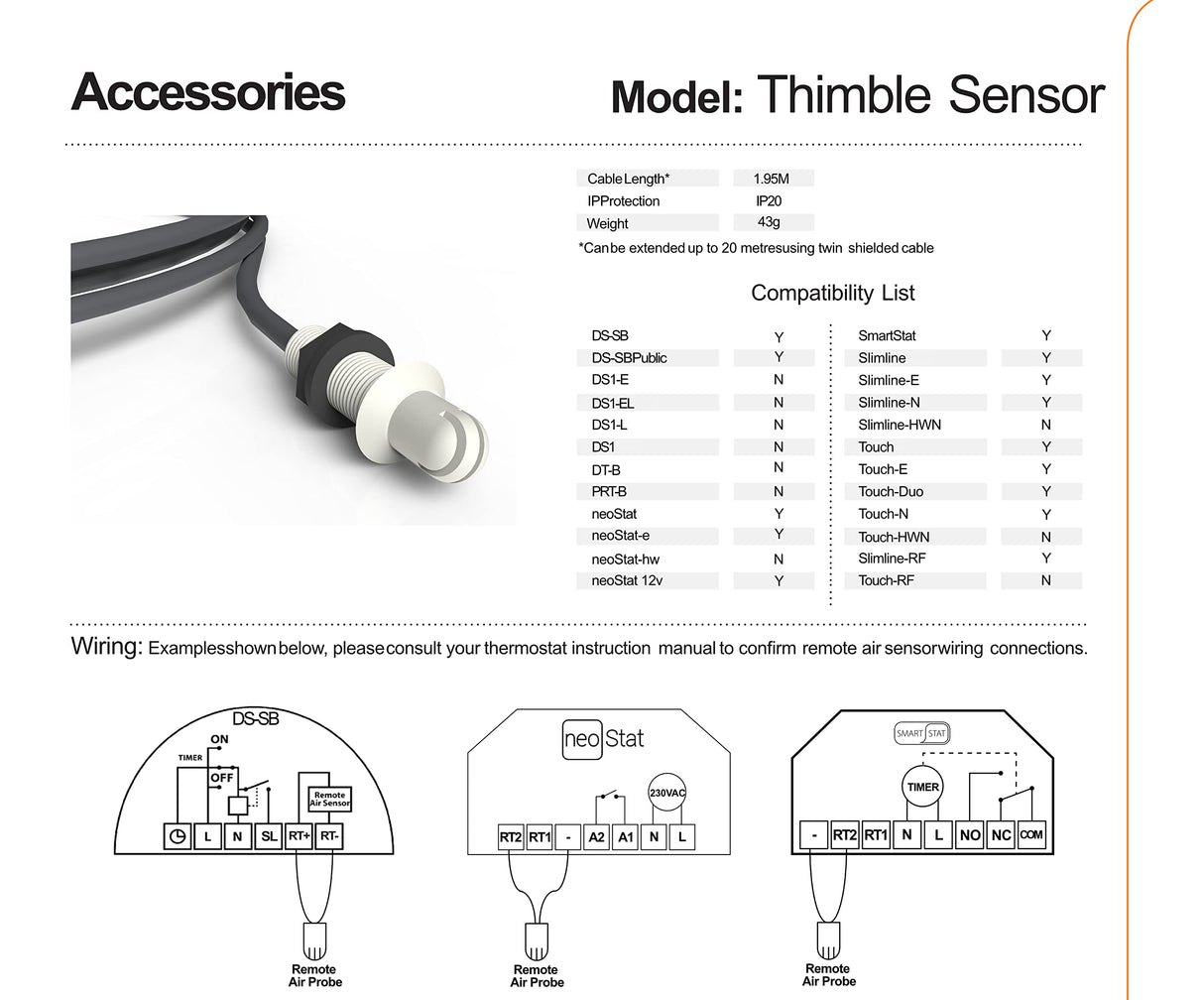 Kudos-Trading - Heatmiser Thimble Sensor Compatible with All Heatmiser Thermostats That Accept Remote sensors inc Neo and Slimline Range, Bathroom Air Sensor.