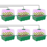 MIXC Seed Starter Kit with Grow Light, Elevated Seedling Tray Kit with Adjustable Humidity Dome and Clear Cell Tray, 12 Full Spectrum Led Beads for Seed Starting Greenhouse, 6 Pack, Green