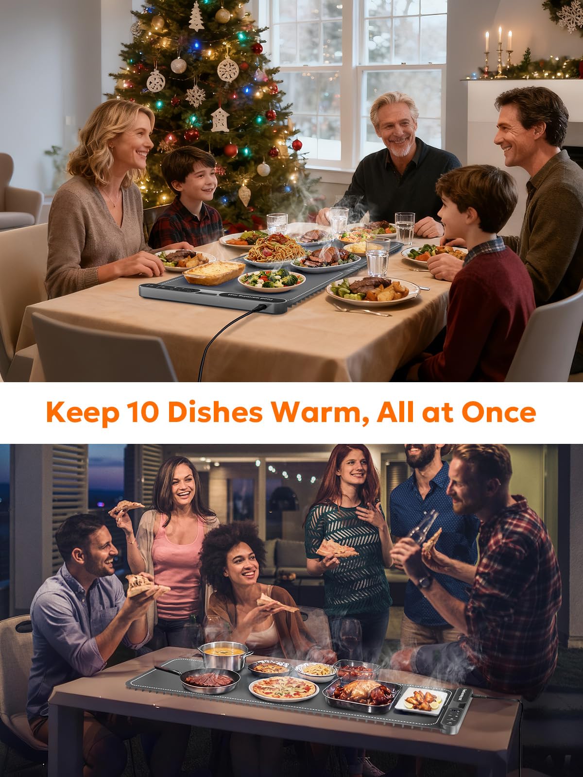 FZF Warming Mat for Food, 40"x15" Extra Large Electric Food Warming Mat, 7 Temp Level and 8 Timer Setting, Rollable Silicone Food Warmer for Buffet, Party, Gatherings (Grey)