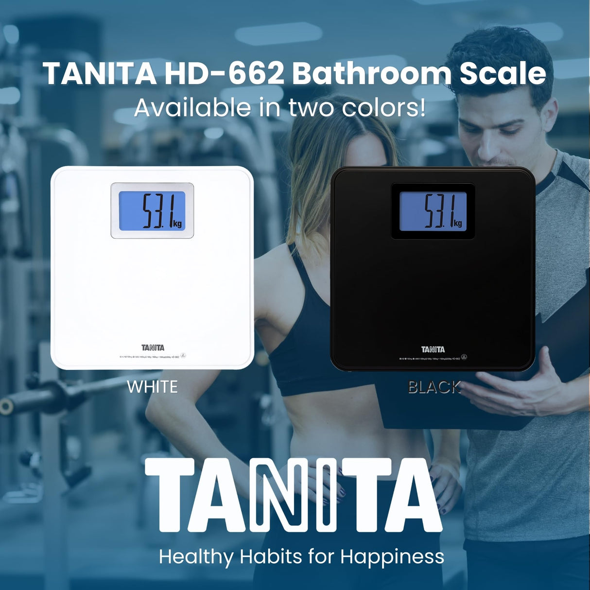 Tanita HD-662 Digital Weight Scale (White) - Japan Technology Bathroom Scale with 330 lb Weight Capacity - 2" Blue Backlit Large LCD Display - Accurate, Durable, Step-On Operation