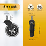 Rollerblade Office Chair Wheels, Set of 5 Replacement Casters for Desk and Gaming Chairs, Safe for Hardwood Floors, Tile, Laminate & Carpet, Support Up to 650 LBS, Easy Install, Universal Fit, Clear
