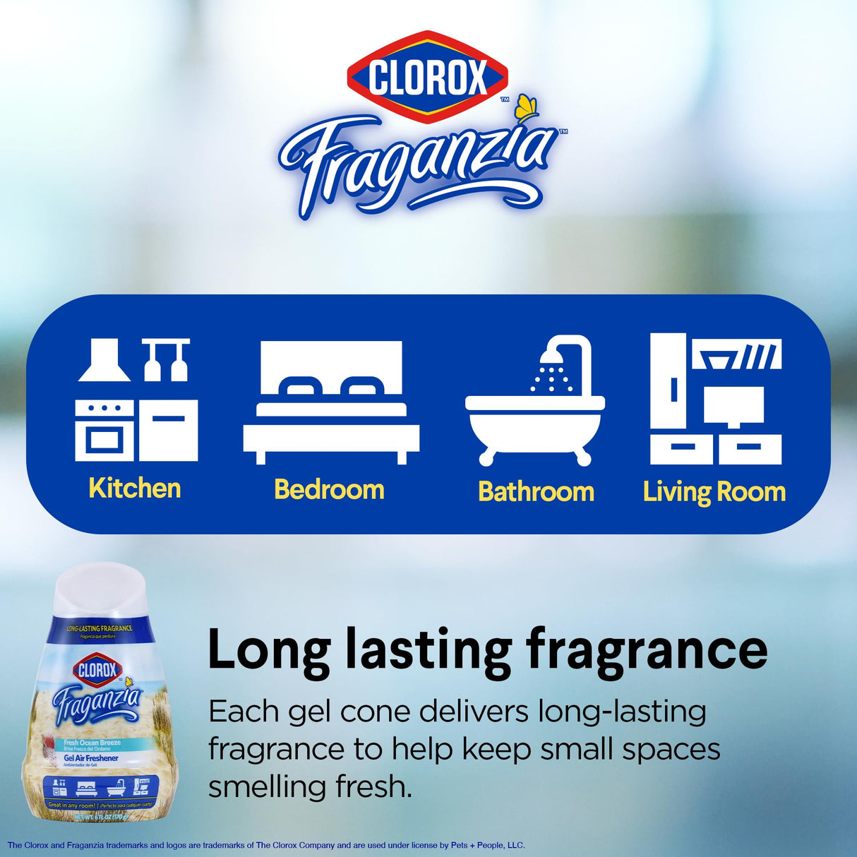 Clorox Fraganzia Cone Gel Air Freshener, Twist Open Adjustable Solid Air Deodorizer for Small Indoor Spaces, Continuous Fresh Ocean Breeze Scent for Bathroom Office Closet Odor Control, 6 Oz - 12 Pack