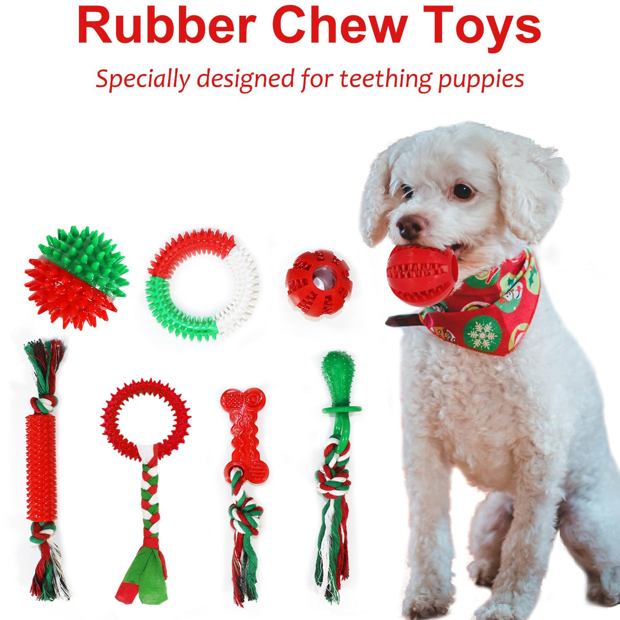 Beiker Christmas Dog Toys Bulk 15 Pack, Puppy Chew Toys for Teething Small Medium Puppies, Holiday Christmas Themed Presents Gifts Box Including Variety Tough Rubber and Rope Toys