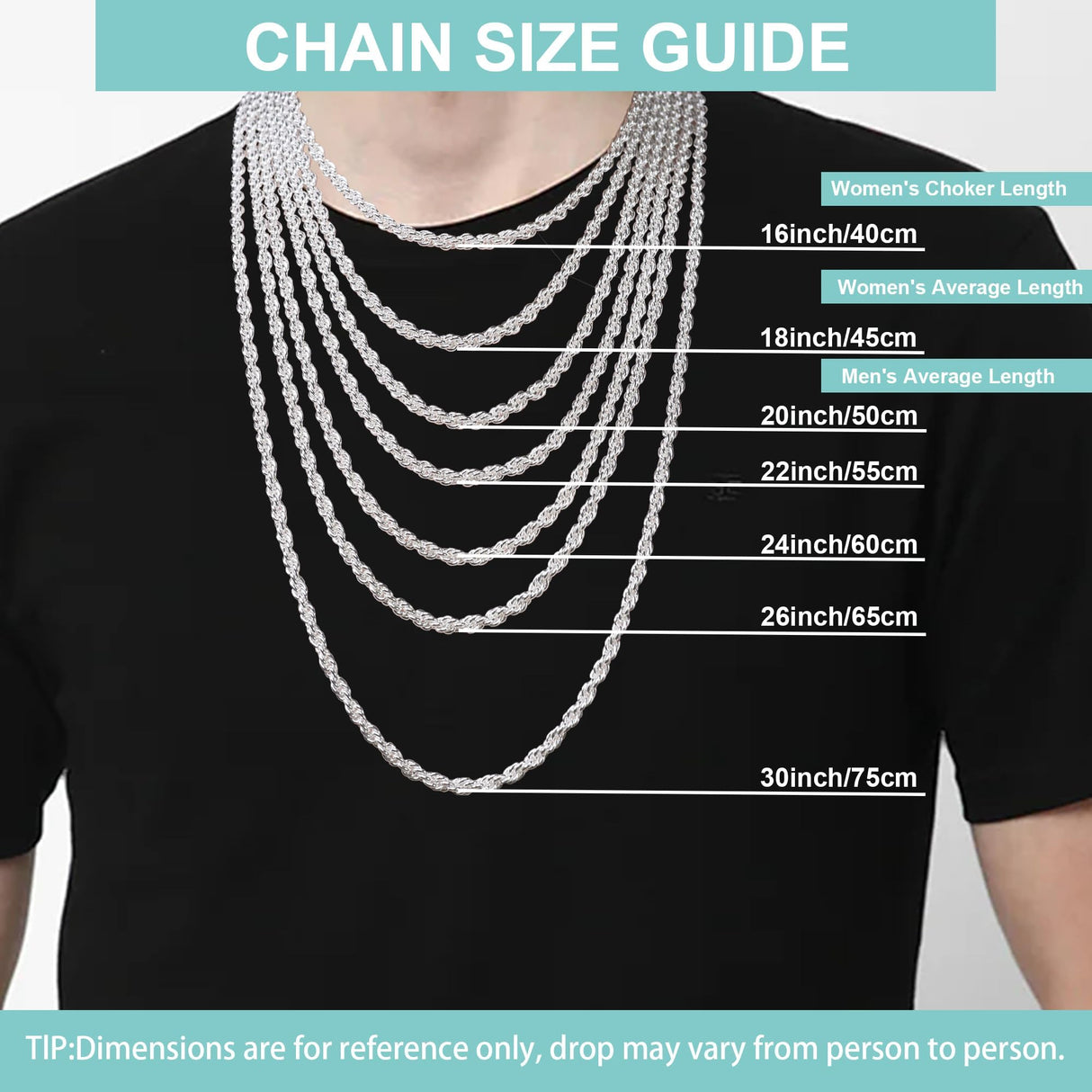 925 Sterling Silver Rope Chain 2.5mm Silver Chain Necklace for Men Women24