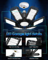 AUDLES 8 Pack LED Garage Light, 200W 20000LM 6500K LED Shop Lights, Garage Lights Ceiling Led with 6+1 Deformable Panels, Screw in E26/E27 Socket Bulb for Warehouse, Workshop, Basement, Barn Lighting