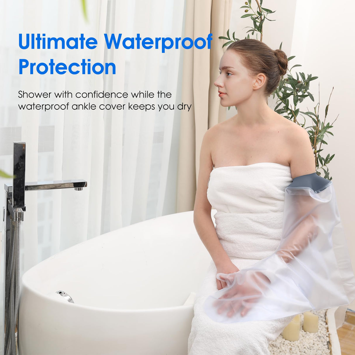 COMFYTHERA Waterproof Arm Cast Cover for Shower Wound Protector Bath Adult Watertight Cast Bag Showering for Surgery Bandage Broken Hand,Wrist,Finger, Elbow Reusable Durable (C-Long Arm-M)