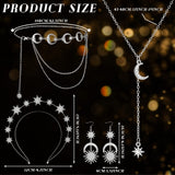 Glenmal 4 Pcs Celestial Jewelry Moon Star Necklace Headband,Silver