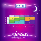Always Radiant Feminine Pads for Women, Flexfoam Pads with Wings, Size 5, Extra Heavy Overnight Absorbency, Lightly Scented, 54 Count (Packaging May Vary)