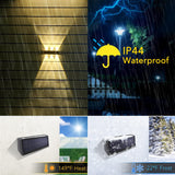 Mrzxy Solar Lights Outdoor Waterproof 3000K Warm Aluminum Up and Down Wall Sconce Dusk to Dawn 2PACK for Outside, Fence, Yard, Christmas Decorative Lighting