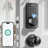 Ulecoce Fingerprint Keypad Deadbolt with Knob Set, Keyless Entry Door Lock with App Control, Door Locks for Front Door, Auto Lock＆One-Touch Lock, 100+ User Codes＆5 Keys, Easy Installation, Matte Black