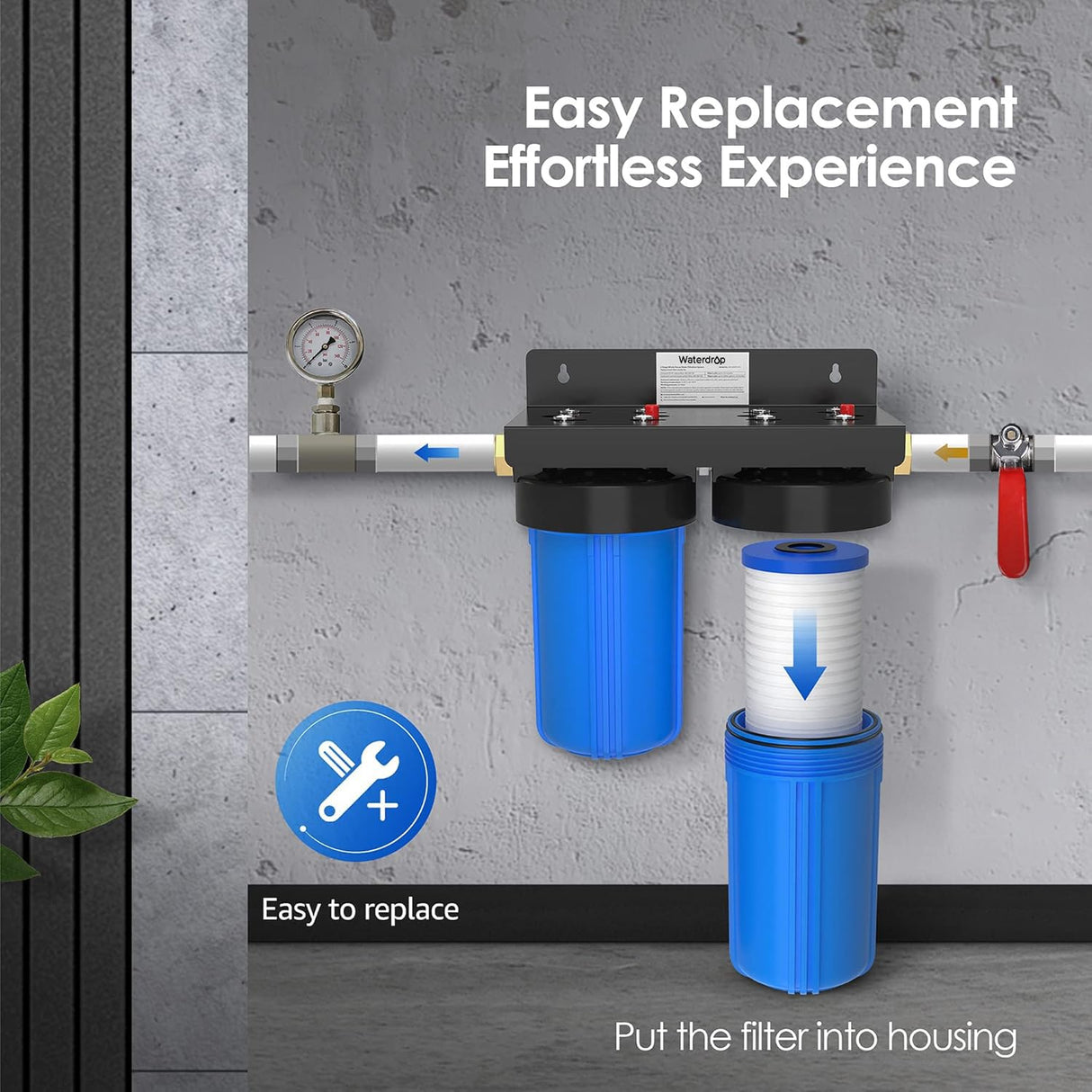 Waterdrop WF10PG Whole House Water Filter, Compatible with WHF21-PG, GE® FXHTC, GXWH40L, 3M® Aqua-Pure AP810, Culligan® RFC-BBSA, Any 10" x 4.5" System, Reduces Sediment, Chlorine, Taste, Odor