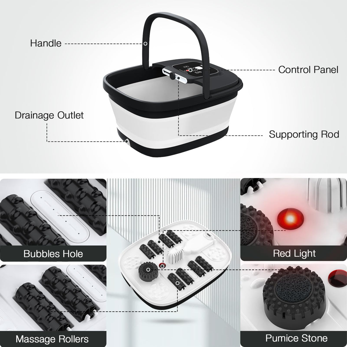 HOSPAN Collapsible Foot Spa, Foot Bath Massager with Heat, Bubble & Massage
