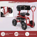 Goplus Garden Seat with Wheels, Rolling Gardening Stool with Adjustable 360° Swivel Seat, Tool Tray & Storage Basket, Extendable Handle, Outdoor Gardening Scooter, Garden Cart Workseat for Seniors