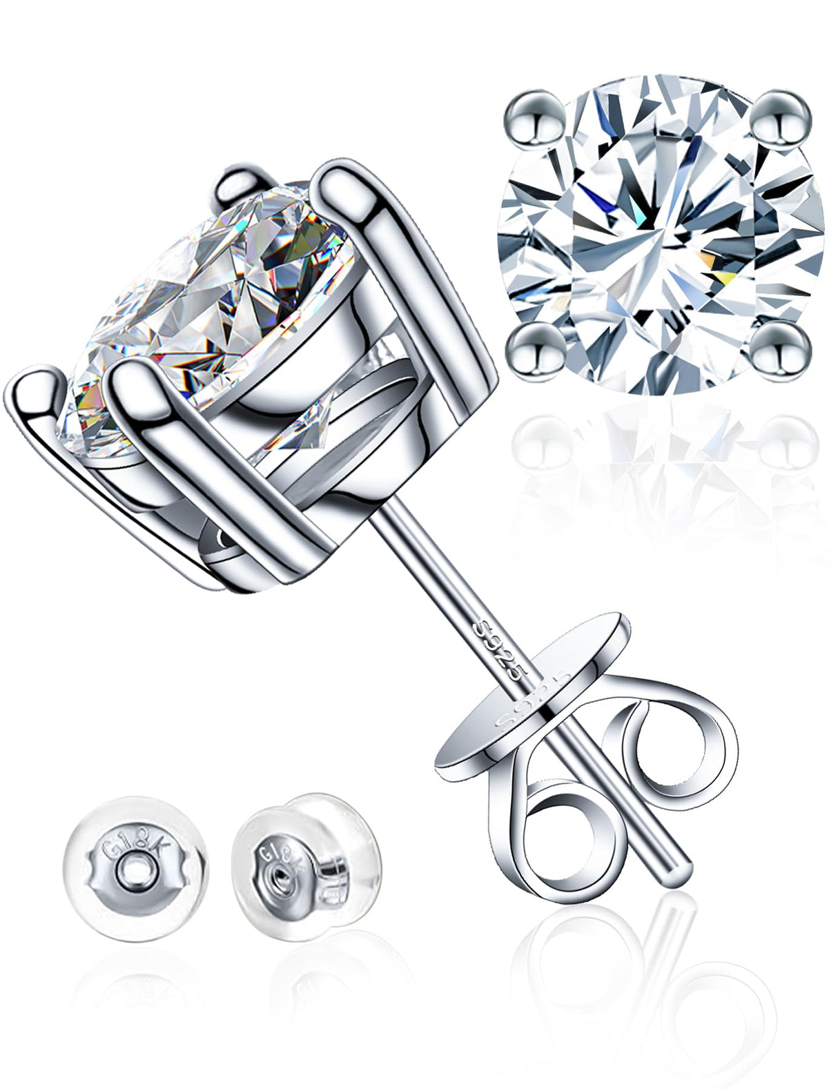 Mossanite stud earrings GRA 925 sterling silver(5mmSilver)