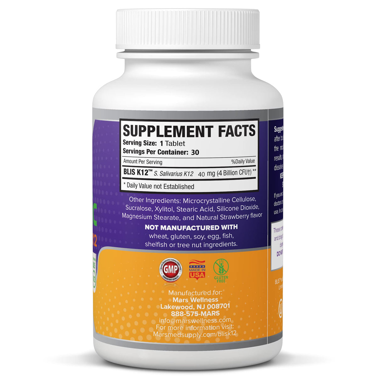 Oral Probiotic Supplement with BLIS K12 4 Billion CFU - Now Dairy Free 60 Day Supply Bottle for Bad Breath, Strep, Cavities, Gum Oral and Dental Health - Sugar Free - USA Made - 60 Count