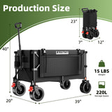 EAYNON 38" L Collapsible Foldable Extended Wagon,440lbs Weight Capacity with 220L Heavy Duty Folding Cart, Utility Wagon with Side Storage Pockets& Drink Holders,Black