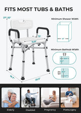 VFAUOSIT Shower Chair for Elderly and Disabled, 550 lbs Shower Chair for Inside Shower with Arms and Back, FSA/HSA 6-Height Shower Seats for Adults with Shower Bag, Bath Chairs for Seniors Inside Tub