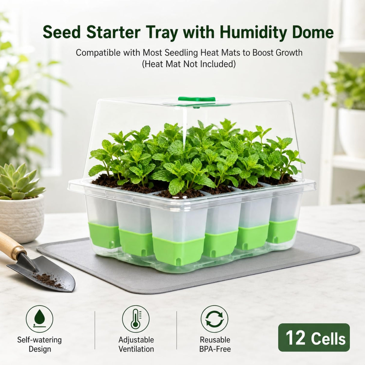 ZSYWODFO Silicone Seed Starter Tray with Humidity Dome, Indoor Seedling Starter Kit, 5-Pack Flexible Germination Trays - Adjustable Vent, Reusable & Dishwasher Safe for Herbs/Vegetables/Flowers