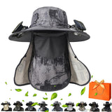 2025 New Ultralight Solar Fan Sun Hat, Wide Brim Solar Fan Hat Outdoor Fishing, Men Rechargeable UPF50+, Waterproof (H)