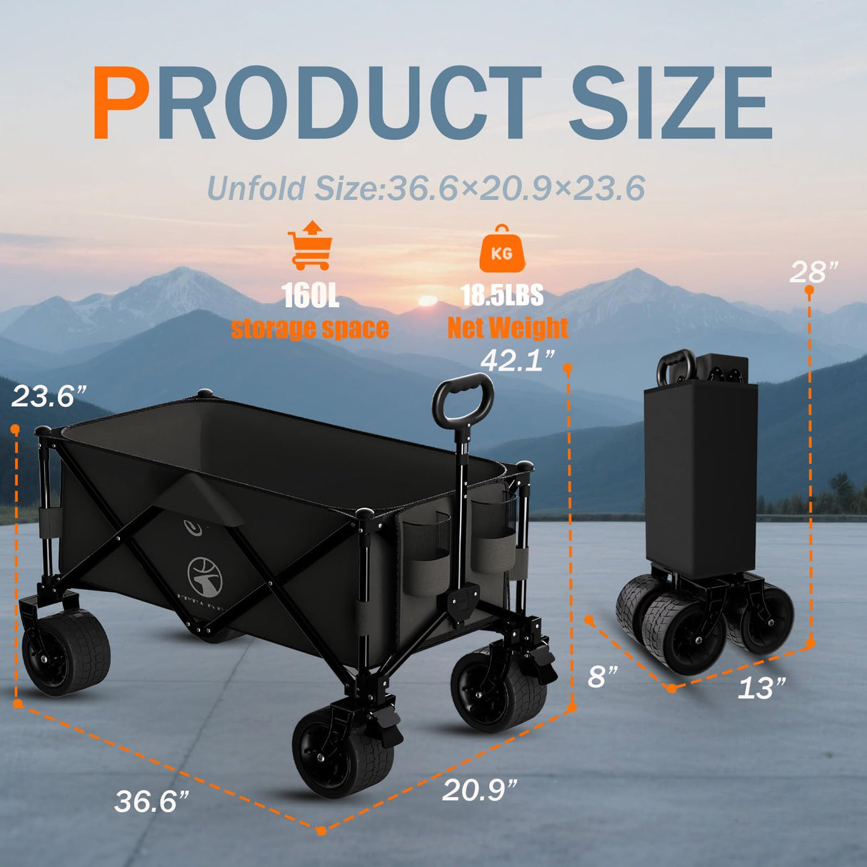 Littadeer Folding Beach Wagons Carts Foldable, 330LBS Weight Capacity