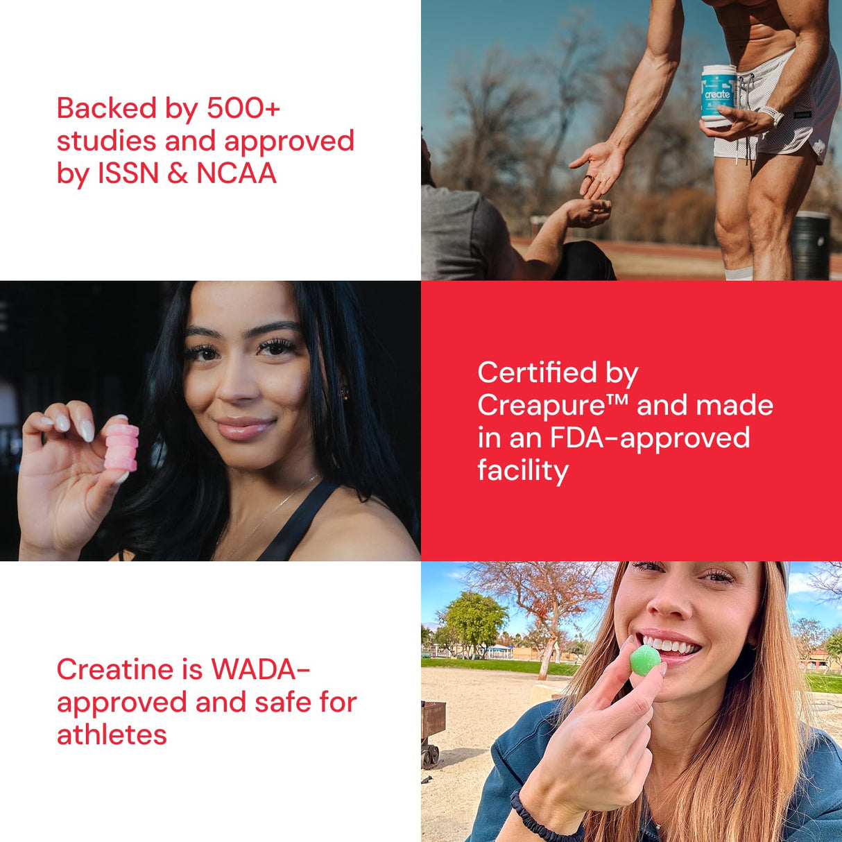 Create Creatine Monohydrate Gummies for Men & Women | 1.5g Creatine per Gummy for Muscle Strength, Endurance, Recovery, & Focus | Vegan, Non-GMO, Gluten-Free | Premium Sour Cherry Flavor | 90 Count