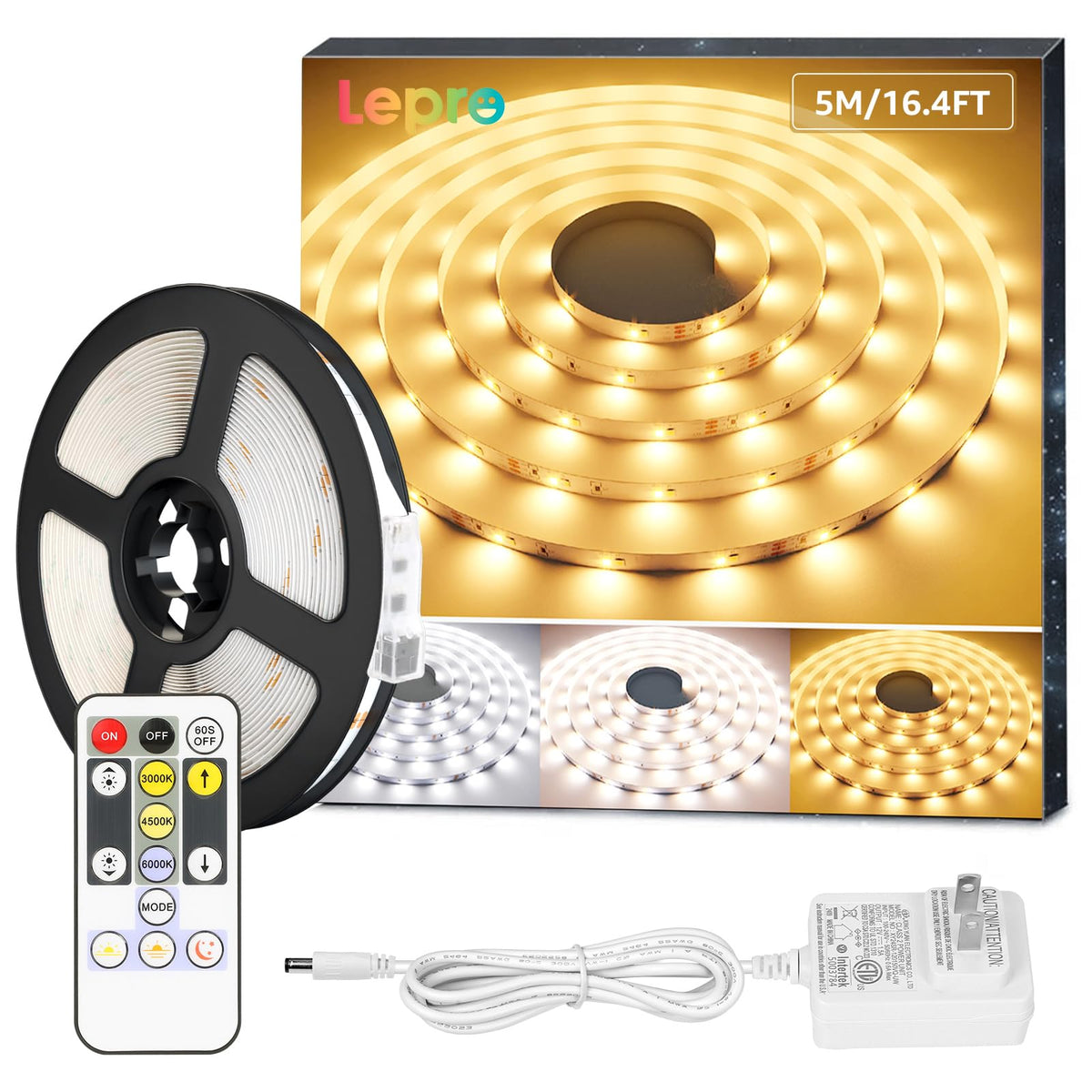 Lepro LED Tunable White Strip Light, Warm to Cool White, 16.4ft Dimmable Bright LED Tape Lights, 300 LEDs 2835, Strong 3M Adhesive, Not Cuttable, Suitable for Christmas Decorations, Home, Bedroom