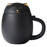 HEER Black Cat Tea Cup with Infuser and Lid, Cute Tea Mug with Strainer for Steeping Loose Leaf, Ceramic Teacup Birthday Christmas Cat Lover Gifts for Women, Men, Mom, Sisters, besties. (Black)