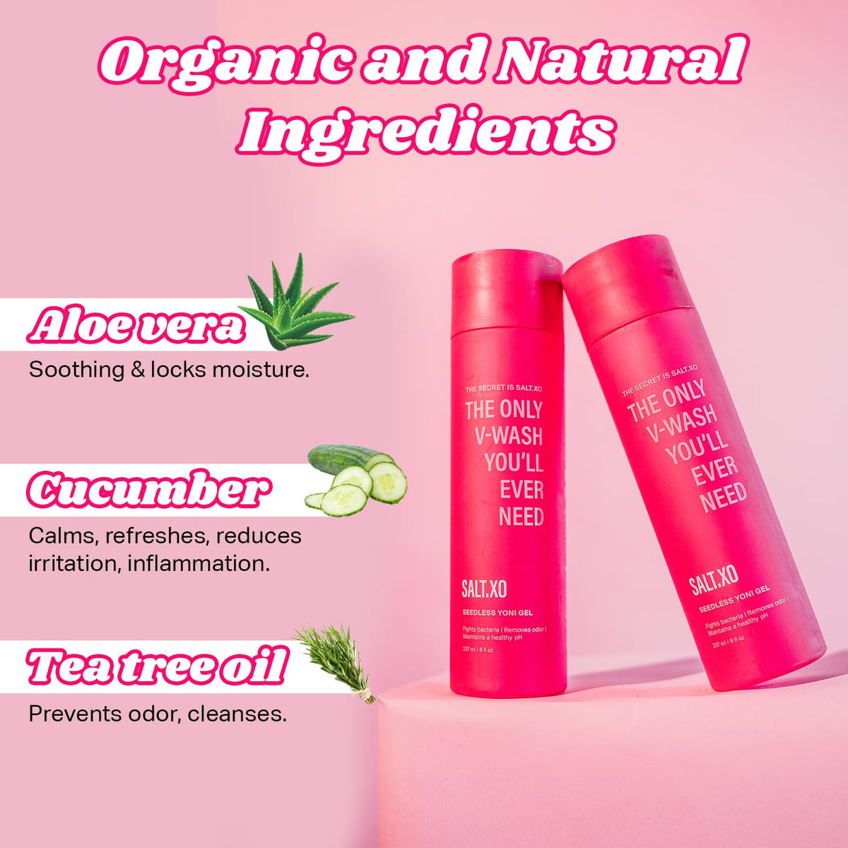 salt.xo Seedless Yoni Gel Wash, Feminine Wash, Cucumber Aloe, 8 Fl Oz