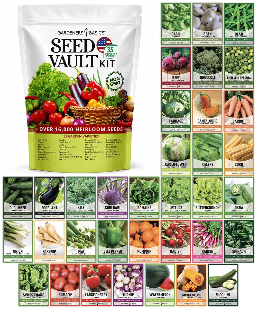 Gardeners Basics Survival Seed Vault Kit, Vegetable Seeds for Planting
