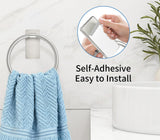 STWWO Brushed Nickel Towel Ring, Hand Towel Holder for Bathroom, Self Adhesive Hand Towel Rings for Bath, Kitchen, RV, No Drill Hole