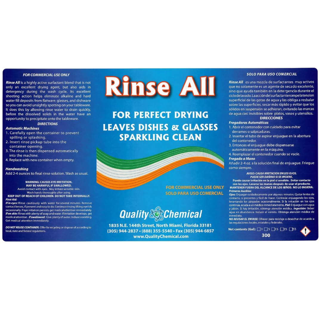 Quality Chemical Rinse All/Commercial Industrial Grade Rinse Aid/Dishwasher Rinse Aid Liquid, heat and cool dry Finish/Rinse Agent Dishwasher/Leave Dishes Spotless 128 oz (Pack of 4)