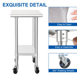 HARDURA Stainless Steel Commercial Table Prep & Work Table with Casters Heavy Duty Metal Table with Wheels NSF 430 24×18 Inches