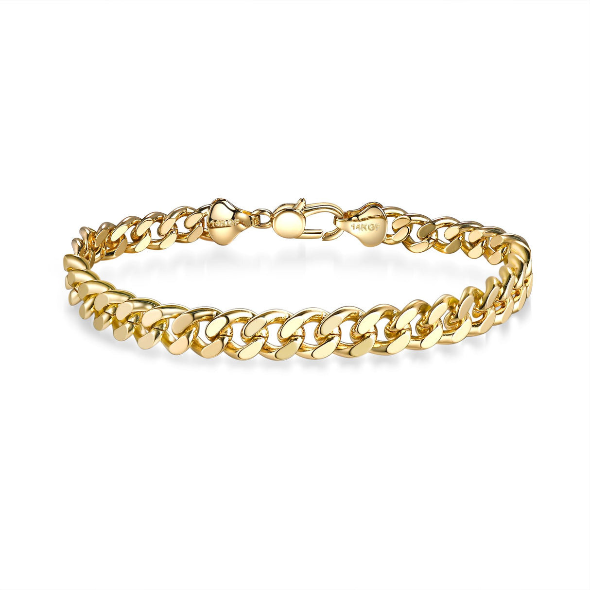 BRAYEG 6mm 14K Gold Bracelet for Men & Women Cuban Bracelet for Men Gold Diamond-Cut Hypoallergenic Chains Gold Cuban Link Curb Chain Bracelet Jewelry Gifts 7.5 in