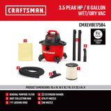 CRAFTSMAN CMXEVBE17584 6 Gallon 3.5 Peak HP Wet Dry Shop Vacuum
