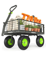 WORKPRO Large Heavy Duty Garden Cart 770 lb, 2-in-1 Convertible Utility Wagon with Removable Sides, 180° Tow Handle for ATV or Lawn Tractor, 270° Steering, Extra Large Yard Cart with All Terrain Tires