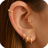 925 Sterling Silver Small Gold Hoop Earrings for Women Men,18K Gold Plated Hinge Huggie Hoop Earrings fit Cartilage, Helix, Tragus, Sung, Earlobe Lightweight Hypoallergenic Earrings (1 Pair - 7mm)