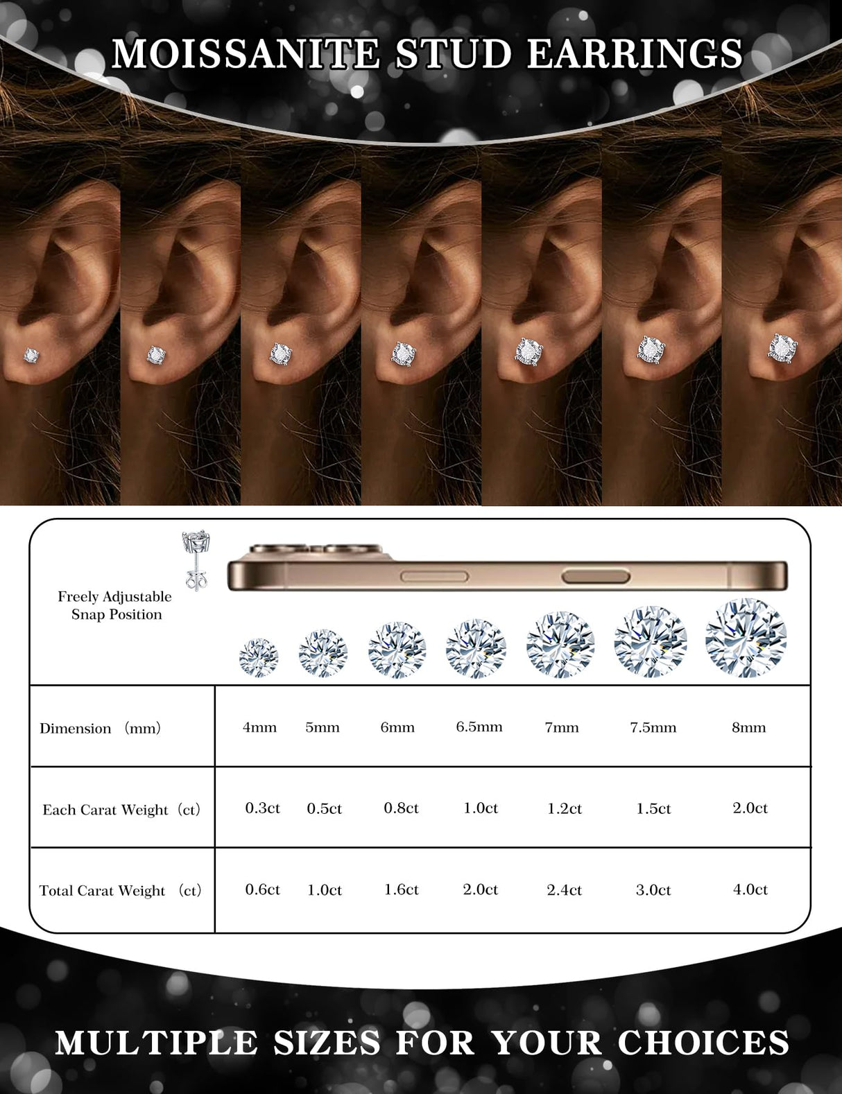 Mossanite stud earrings GRA 925 sterling silver(5mmSilver)
