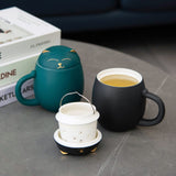 HEER Black Cat Tea Cup with Infuser and Lid, Cute Tea Mug with Strainer for Steeping Loose Leaf, Ceramic Teacup Birthday Christmas Cat Lover Gifts for Women, Men, Mom, Sisters, besties. (Black)