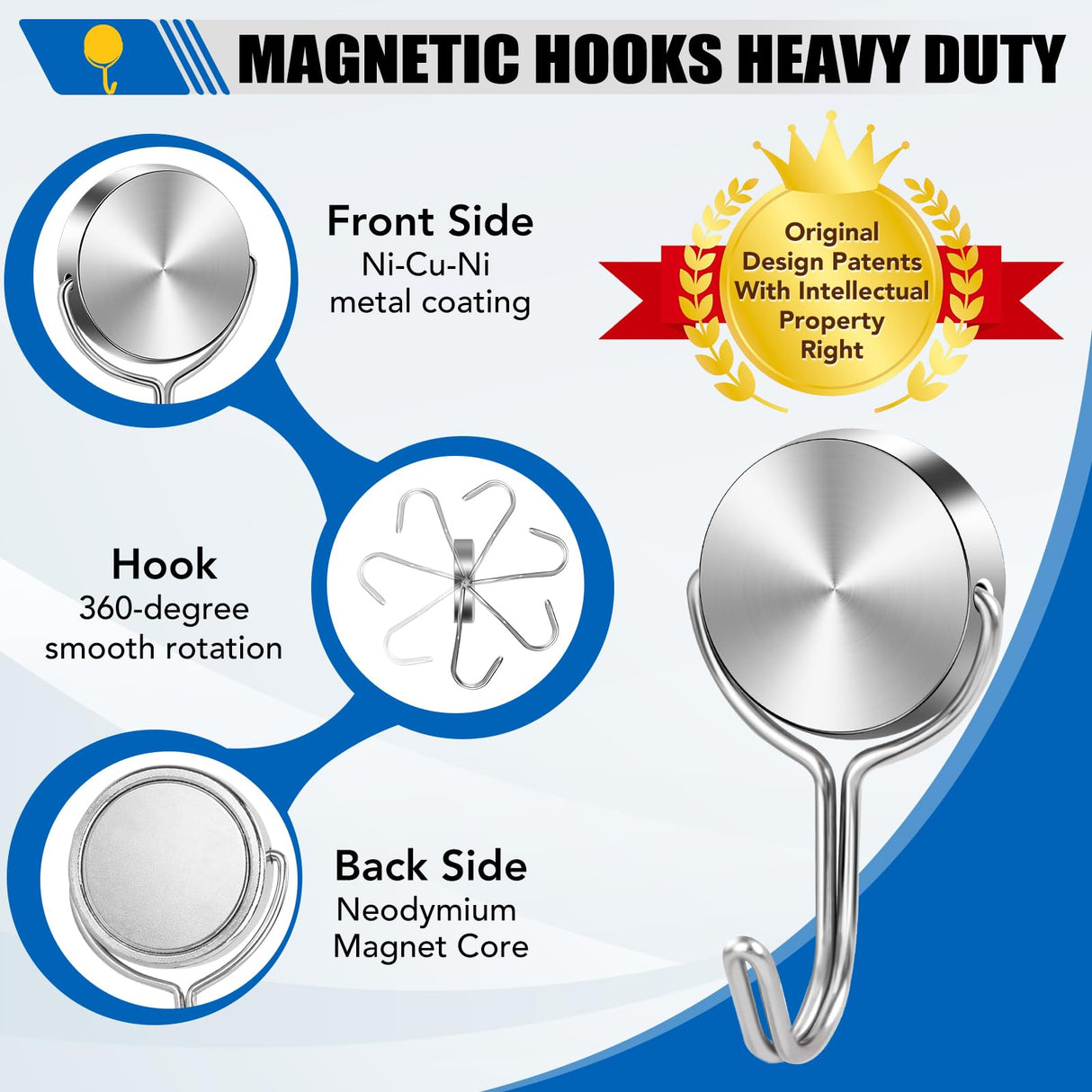 LOVIMAG Magnetic Hooks for Cruise Cabins, 60Lbs Swivel Magnetic Hooks Heavy Duty Cruise Ship Essentials Locker Accessories, Magnets with Hooks for Refrigerator, Wreath Hook, Metal Door Decor -10 Pack