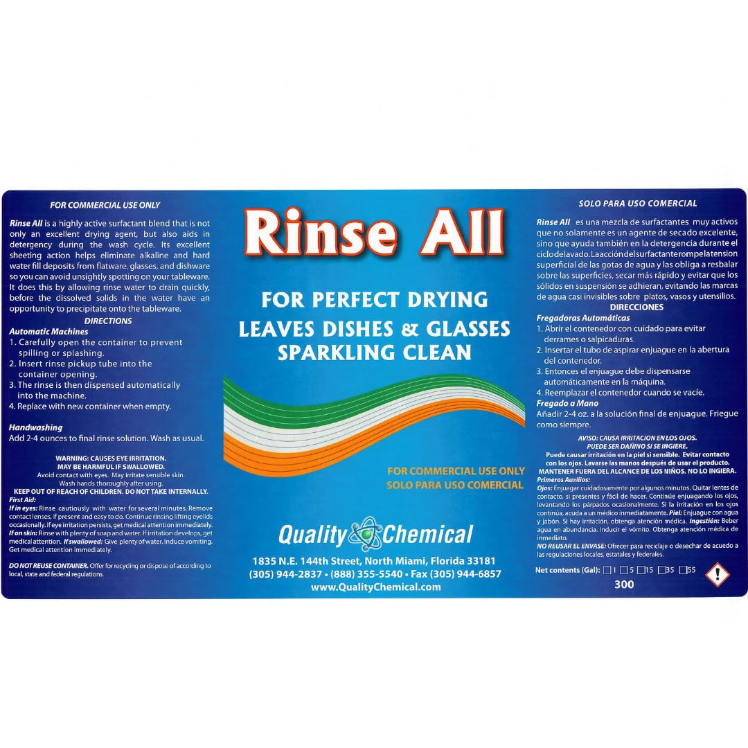 Quality Chemical Heavy Duty Liquid Alkaline Commercial Dishwasher Detergent (1 Gallon) - Rinse All/Commercial Industrial Grade Rinse Aid/Dishwasher Rinse Aid, heat and cool dry Finish (1 Gallon)