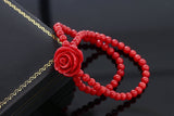 Gem Stone King 7 Inch Red Simulated Coral Bead Rose Flower Stretch Bracelet For Women 5mm