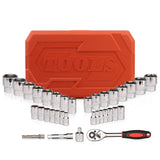 Egofine 34 Pieces 3/8 inch Drive Socket Ratchet Wrench Set, with Socket Set Metric/SAE and Extension Bar for Auto Repairing and Household, with Storage Case