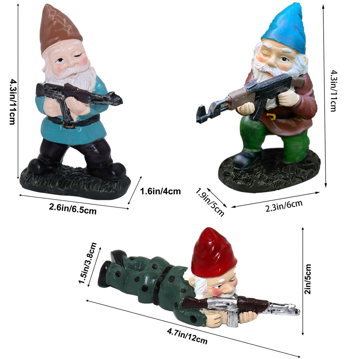 Tirifer 3PCS Garden Gnomes with Gun, Guard Gnome for Garden Military Army Soldiers, Tactical Statue for Indoor Outdoor, Patio, Yard, Lawn, Christmas Ornaments, Home Décor