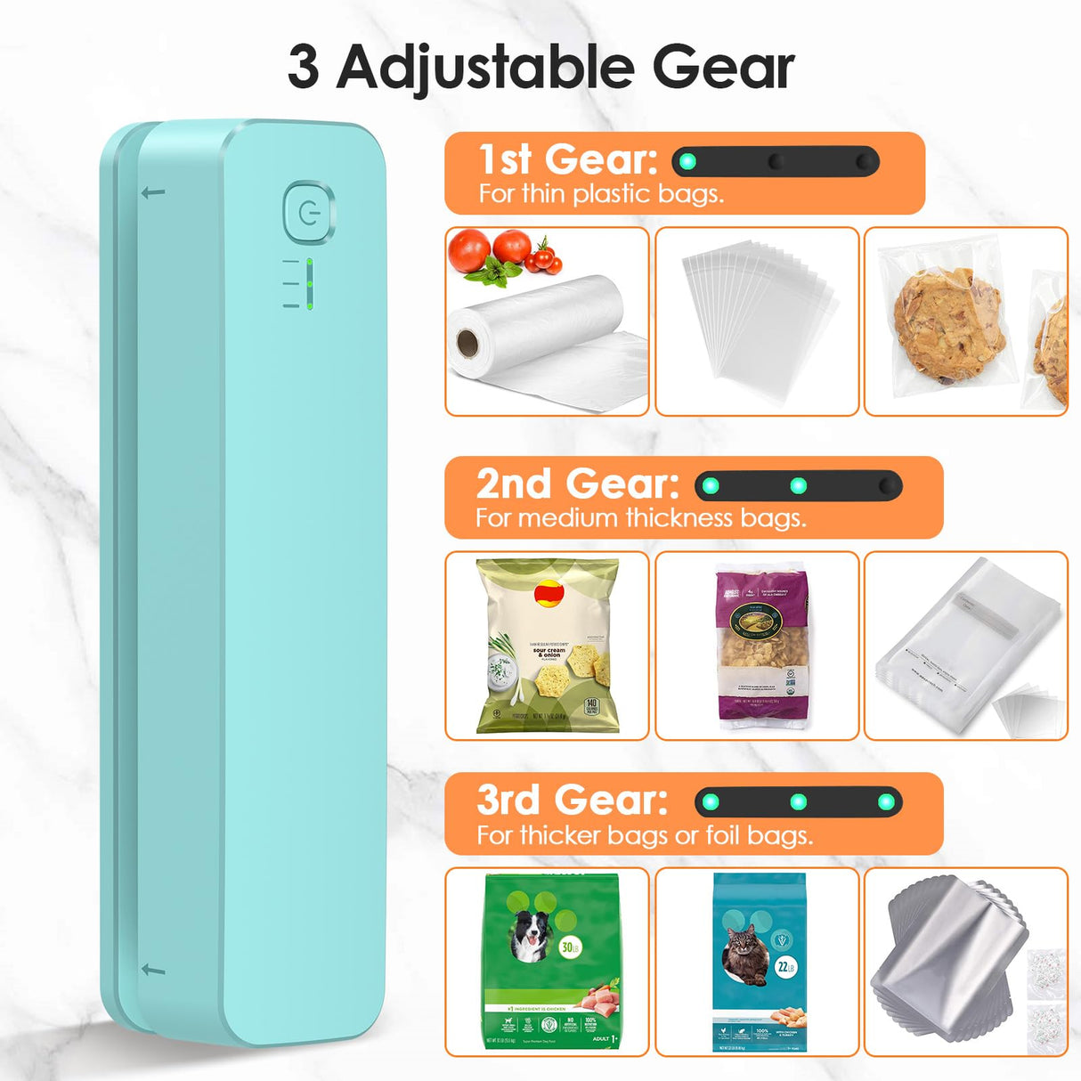 FEPPO Bag Sealer, 3000mAh Rechargeable Mini Bag Sealer with 6.2" Heating Strip, Heat Seal Portable 3 Adjustable Gears Quick Heat Sealer for Chips Snacks Candies Bags Food Storage