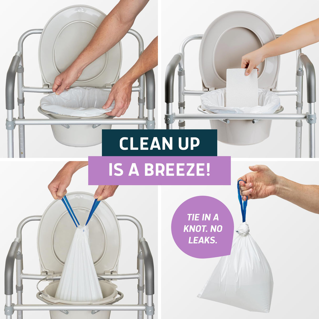 Lunderg Commode Liners with Absorbent Pads - Lavender Scent Medical Grade 50 Count Universal Fit - Disposable Bedside Commode Liners and Pads for Adult Chairs, Portable Buckets & Camping Toilet Bags