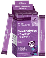KEY NUTRIENTS Multivitamin Electrolytes Powder Packets - Delicious Acai Berry 20 Pack Hydration Packets - Travel Hydration Powder - No Sugar, No Calories, Gluten Free - Made in USA