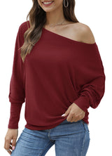 Aifer Ladies Sweaters, Off The Shoulder Sweater Top, Oversized Red Christmas Sweater, Sexy Long Batwing Wine Red Trendy Pullover Sweatshirts 2025